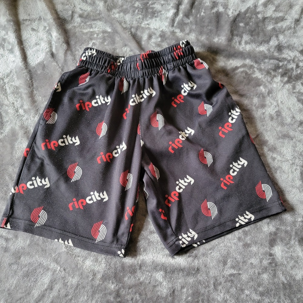 NBA Basketball Shorts Kids XS Black Good Portland Trail Blazers Rip City Mesh743